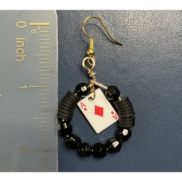 Beaded Dangle Black & White 8-Ball and Ace Card Earring Set 2 Pair Set - Picture 7 of 9
